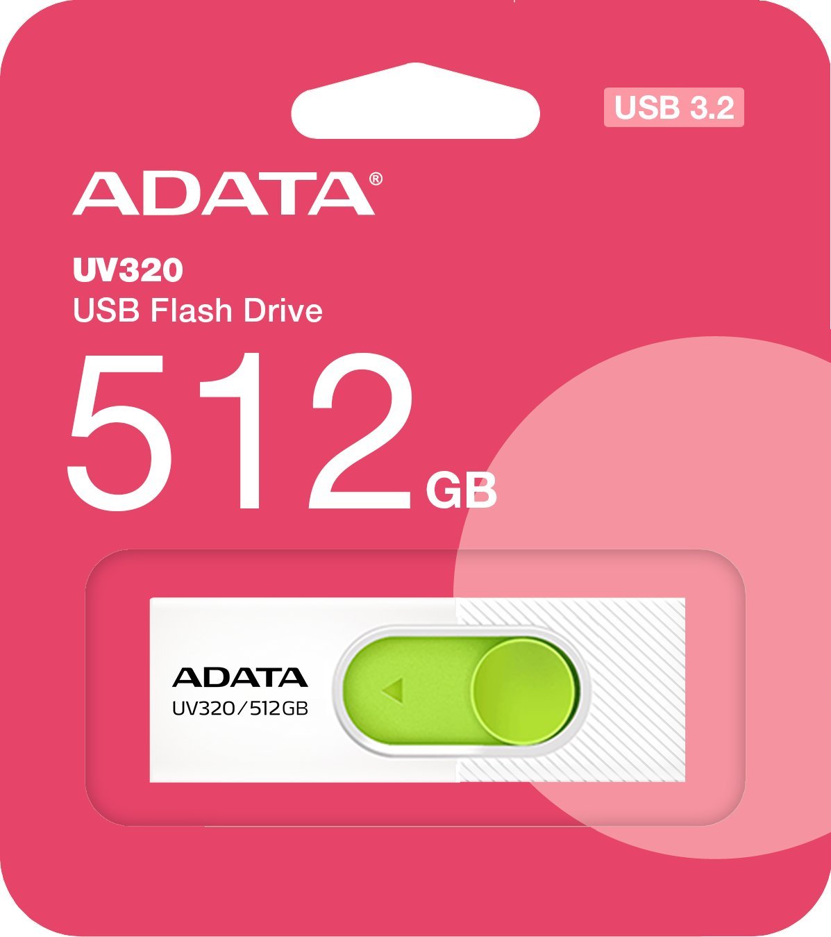 USB ADATA UV320, 512GB, USB 3.2, e bardhë jeshile 3