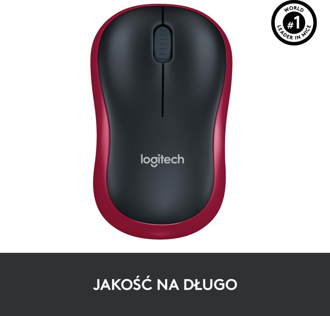 Maus Logitech M185, wireless, USB, i zi dhe i kuq