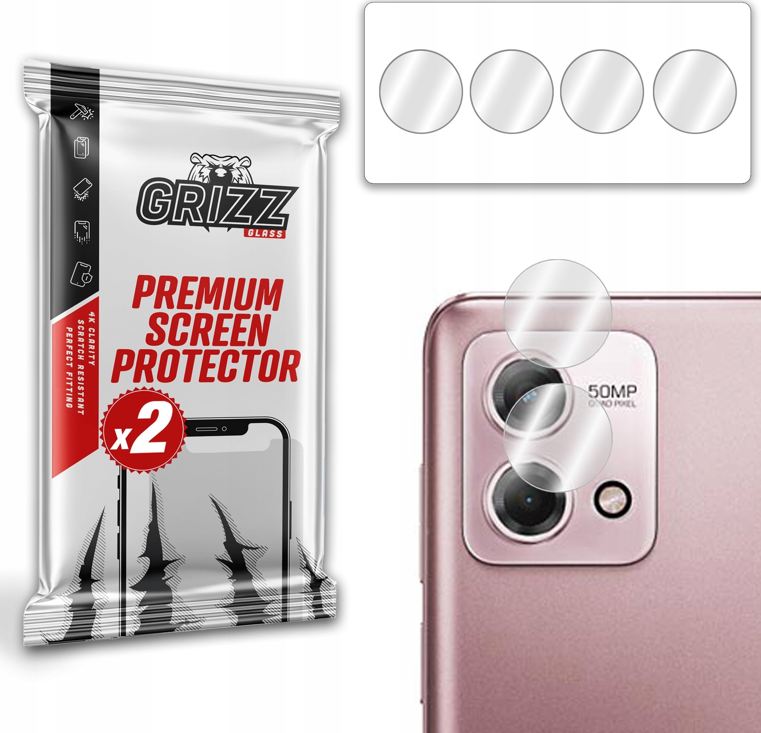 Mbrojtës kamerë GrizzGlass HybridGlass për Motorola Moto G Stylus 2023, xham hibrid, set 2 copë, transparent