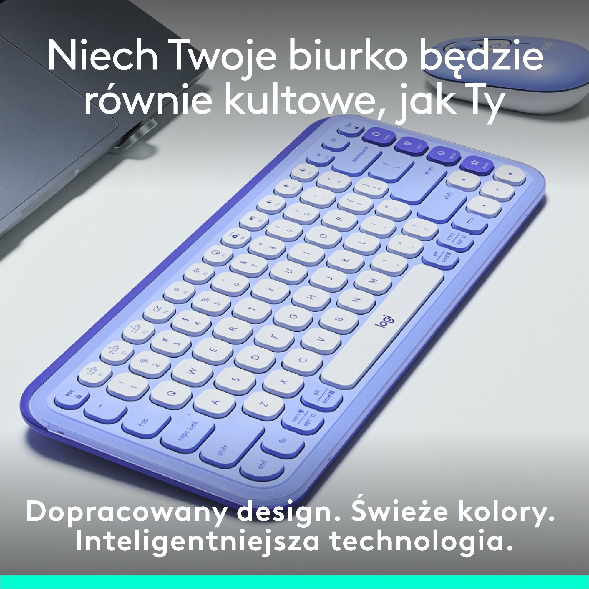 Tastierë Logitech POP Keys, Bluetooth, kompakte, lejla dhe e bardhë
