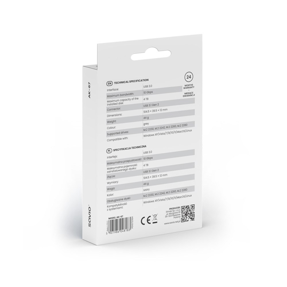 Kuti e jashtme për SSD M.2 NVMe Savio AK-67, USB-C 3.1, gri