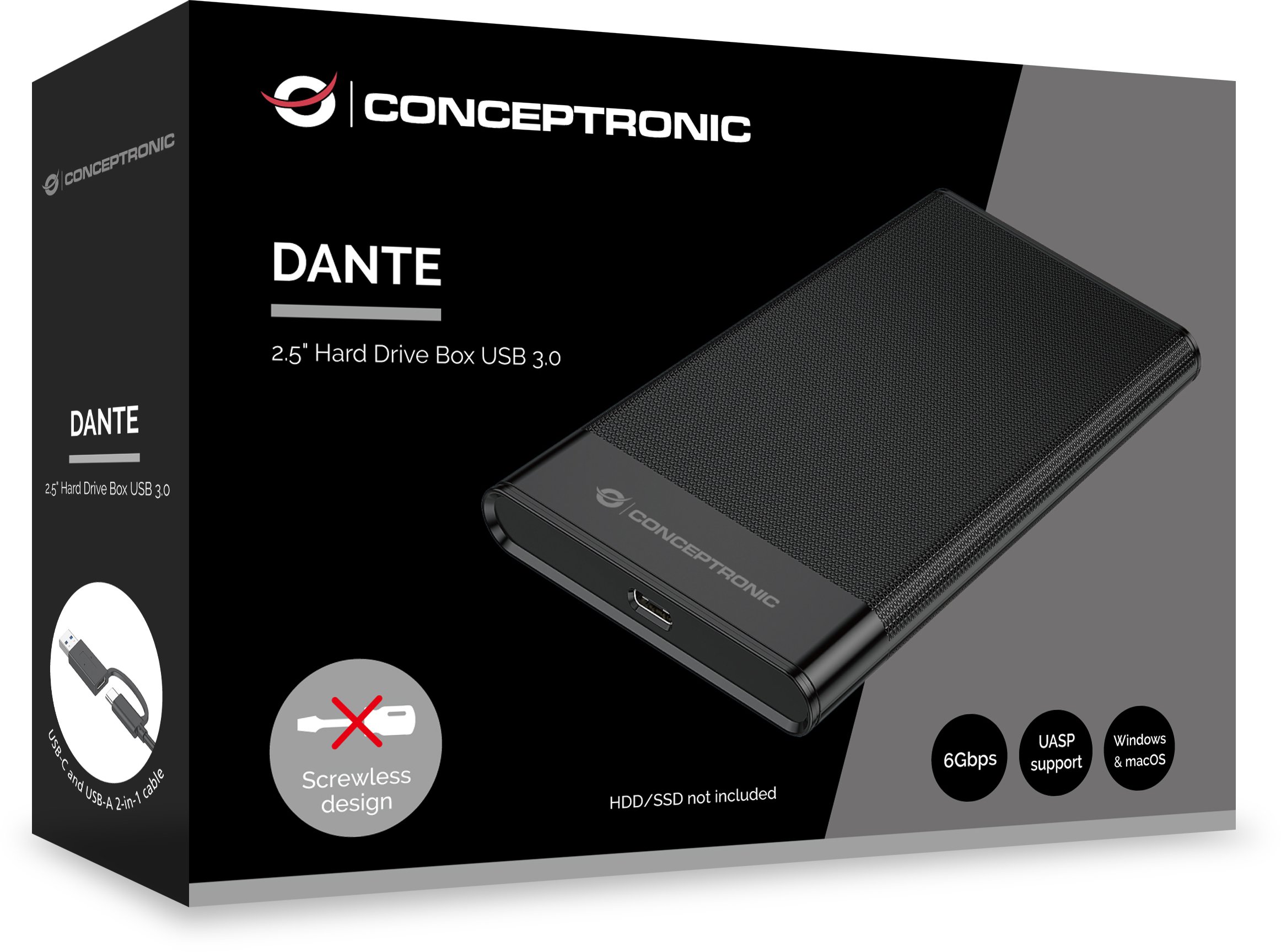 Kuti eksternale për hard disk Conceptronic DANTE06B, 2.5", USB 3.0, e zezë