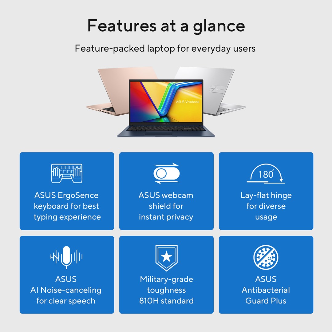 Laptop ASUS Vivobook 15 X1504VA-BQ2947, Intel Core 5 120U, 15.6", 16GB RAM, 512GB SSD, Intel Graphics, i kaltër