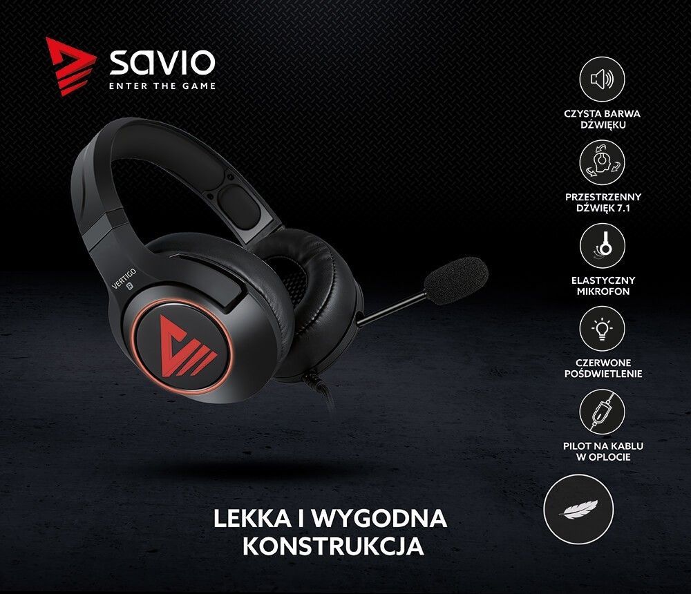 Kufje Savio Vertigo 7.1, të zeza / kuqe 3
