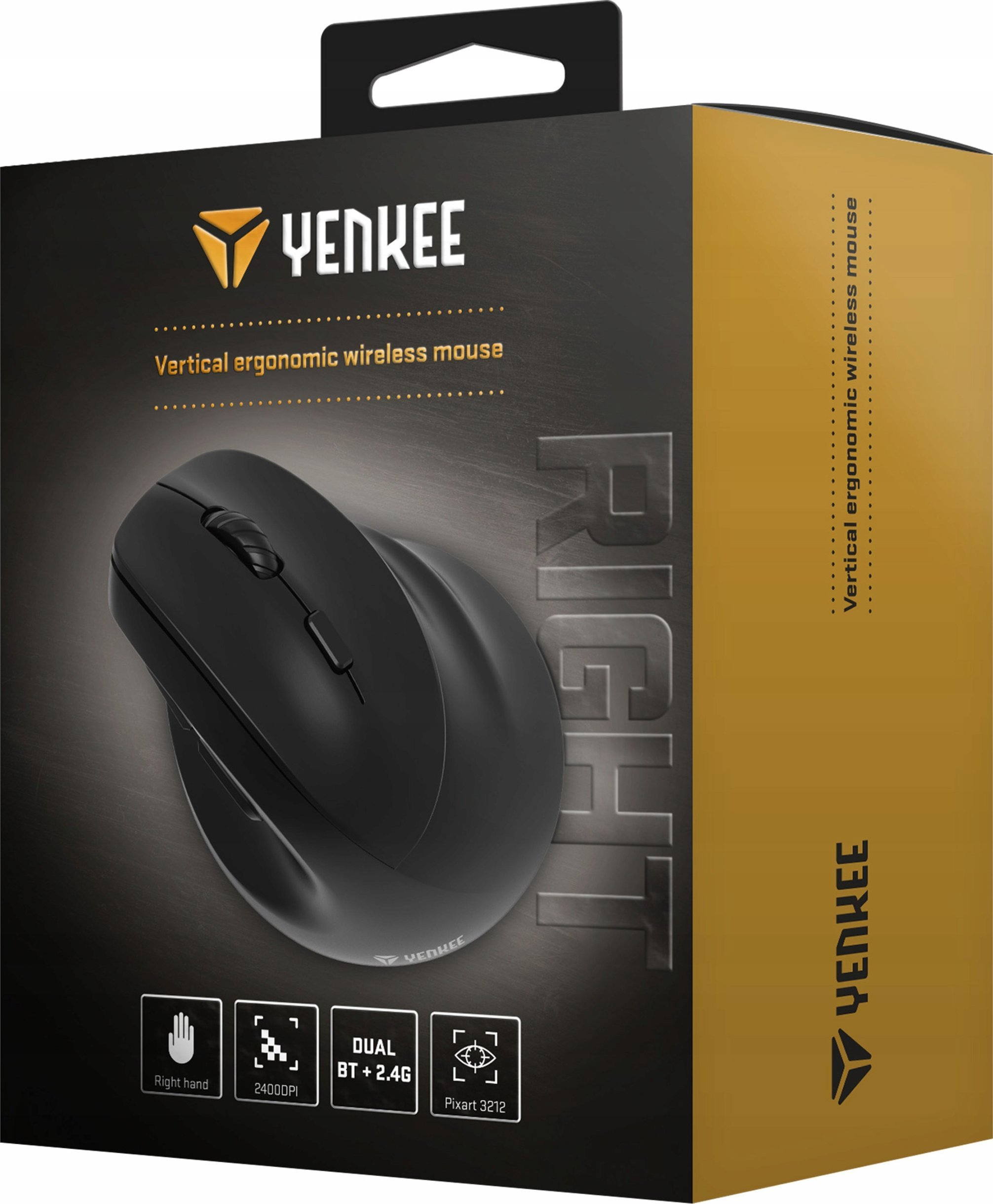 Mouse vertikal pa tela YENKEE YMS 5060R WL RIGHT, optik, për dorë të djathtë, i zi