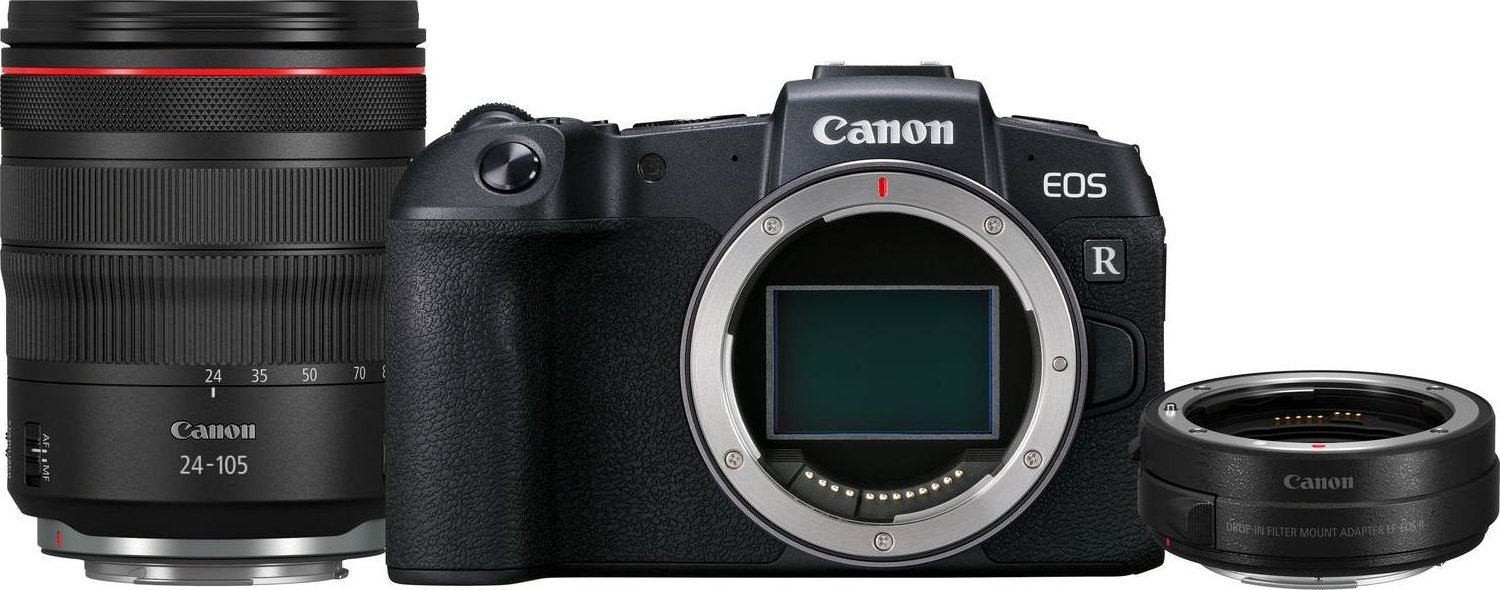 Aparat fotografik Canon EOS RP, 26.2MP, objektiv RF 24-105mm, me adapter EF EOS R, i zi