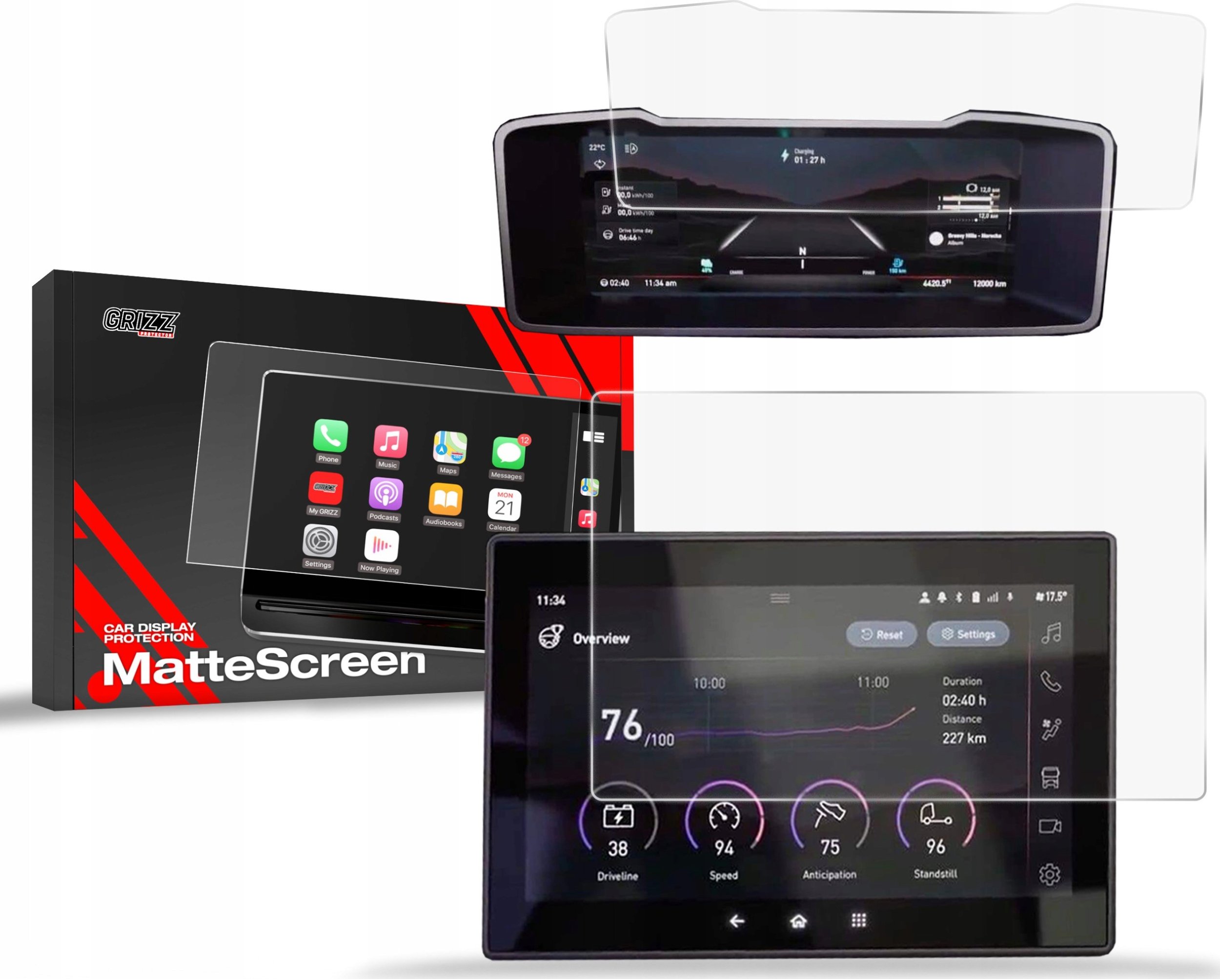 Folie mbrojtëse matte GRIZZ për ekran makine Renault T Evolution, prerje precize, transparente