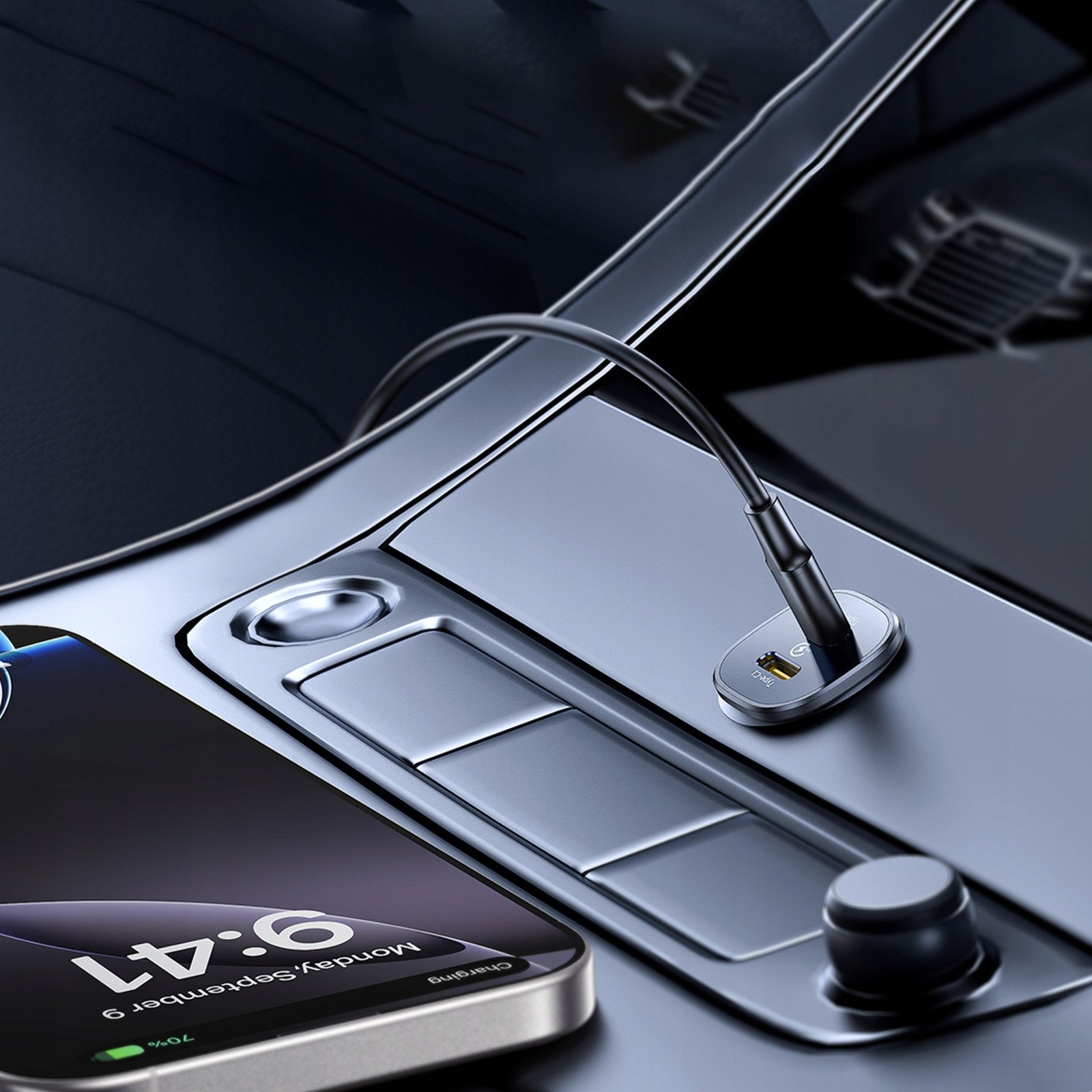 Karikues veture Baseus 30W, dy porta USB Type C, karikim i shpejtë, i zi