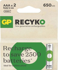 Bateri të rikarikueshme GP ReCyko AAA, 650mAh, NiMH, paketim 2 copë