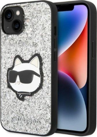 Etui telefoni Karl Lagerfeld KLHCP14MG2CPS për iPhone 14 Plus, hardcase Glitter Choupette, argjendtë