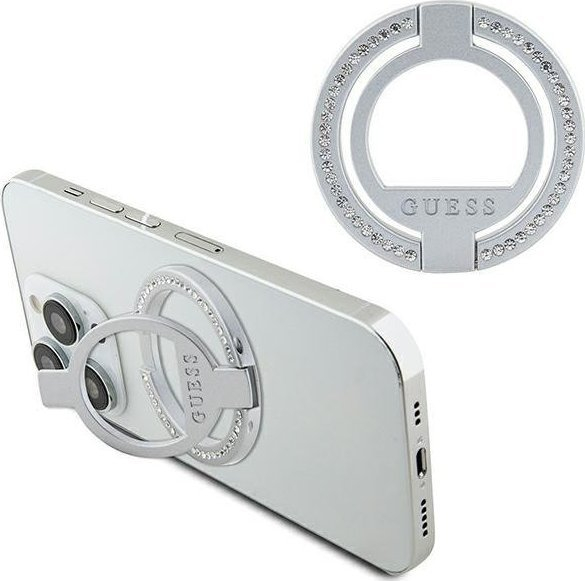 Mbajtëse unazë MagSafe Guess GUMRSALDGS, metalike, me gurë, argjendi