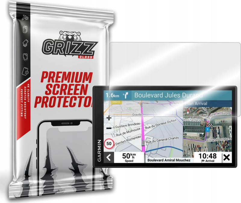 Xham mbrojtës hibrid GrizzGlass për Garmin dezl LGV610, tejdukshëm