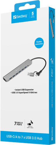 USB hub Sandberg, USB C dhe USB A, 7 porta USB 3.0, i zi