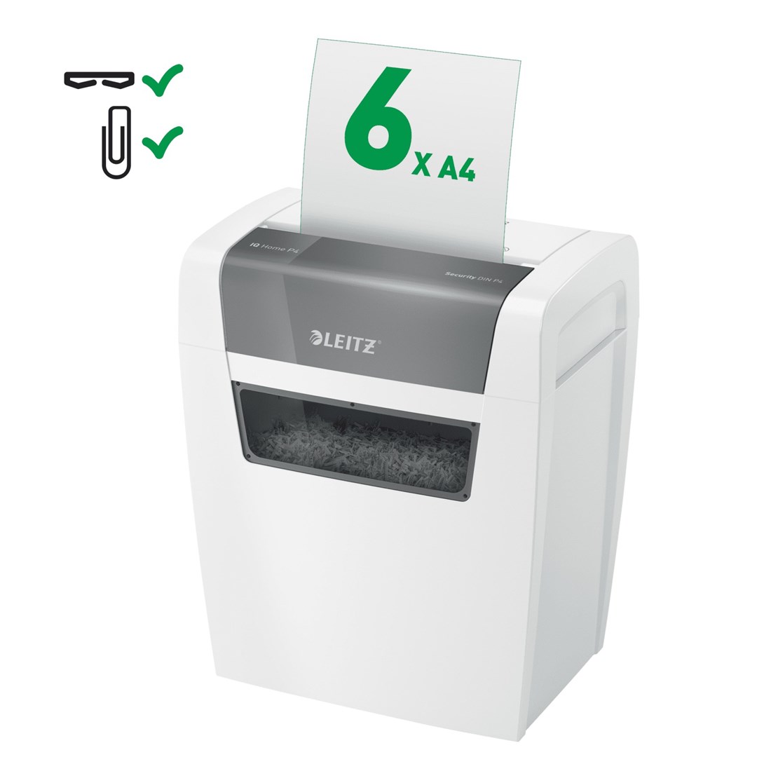 Grirës dokumentesh Leitz IQ Home P4, DIN P-4, 6 fletë, i bardhë