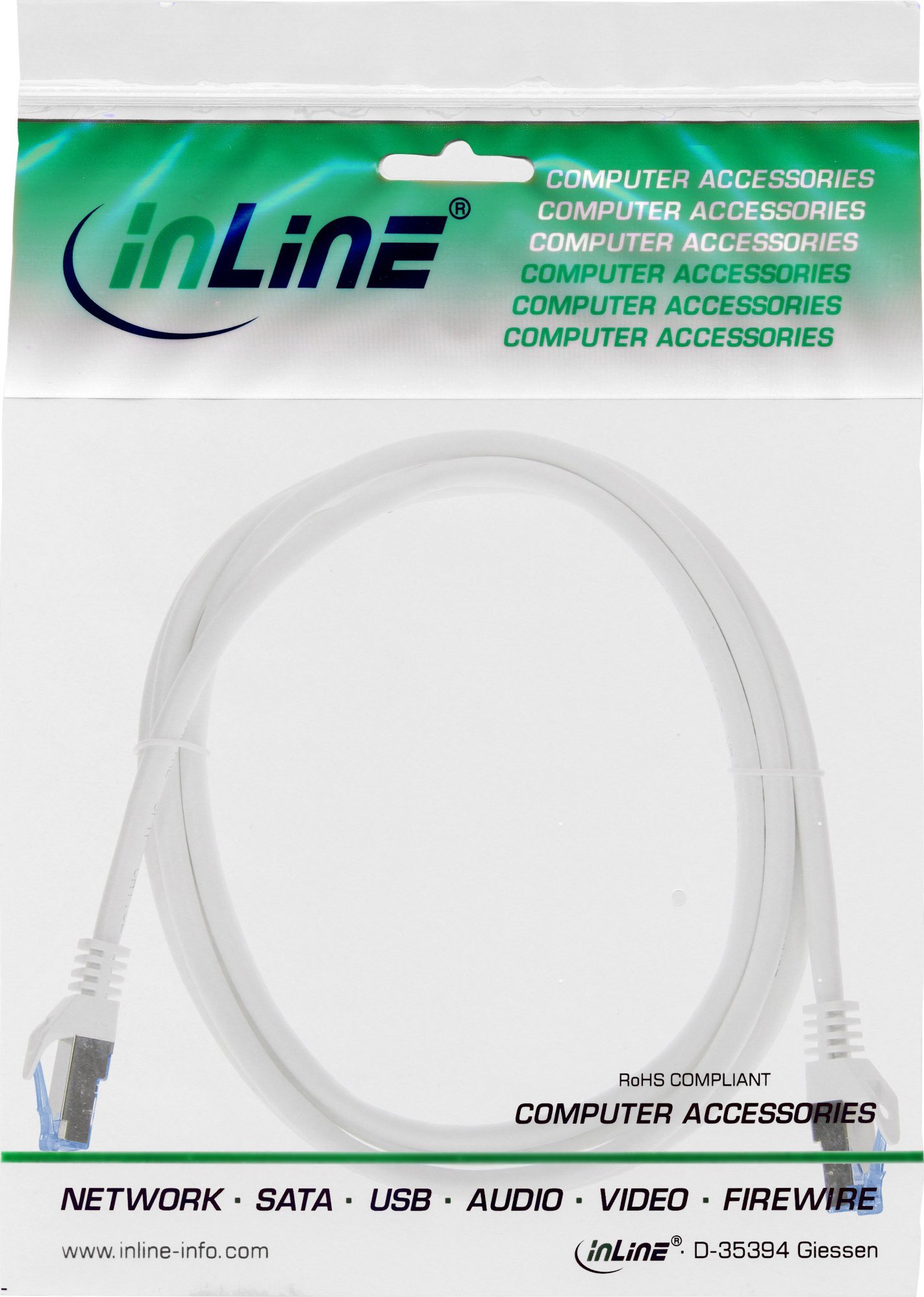 Kabllo rrjeti InLine patch Cat.6A, S/FTP, 1m, e bardhë