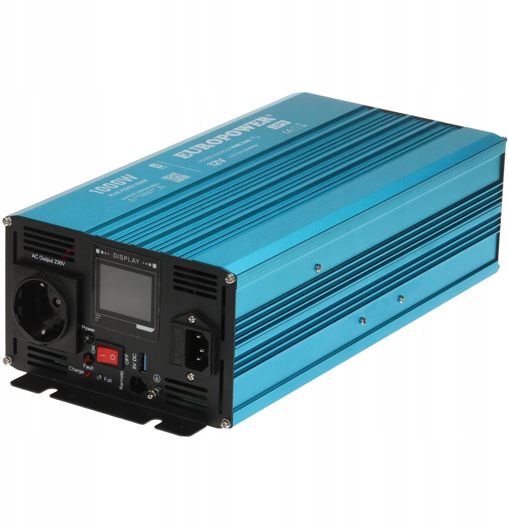 Inverter me valë sinusoidale EUROPOWER INV 12 1000, 1000W, 12V në 230V, me Bluetooth