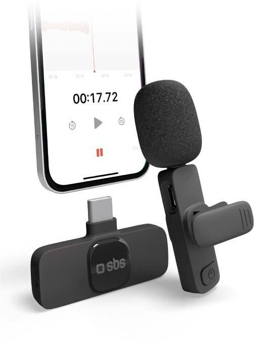 Mikrofon wireless SBS me marrës USB C, reduktim zhurme, 20 m, i zi