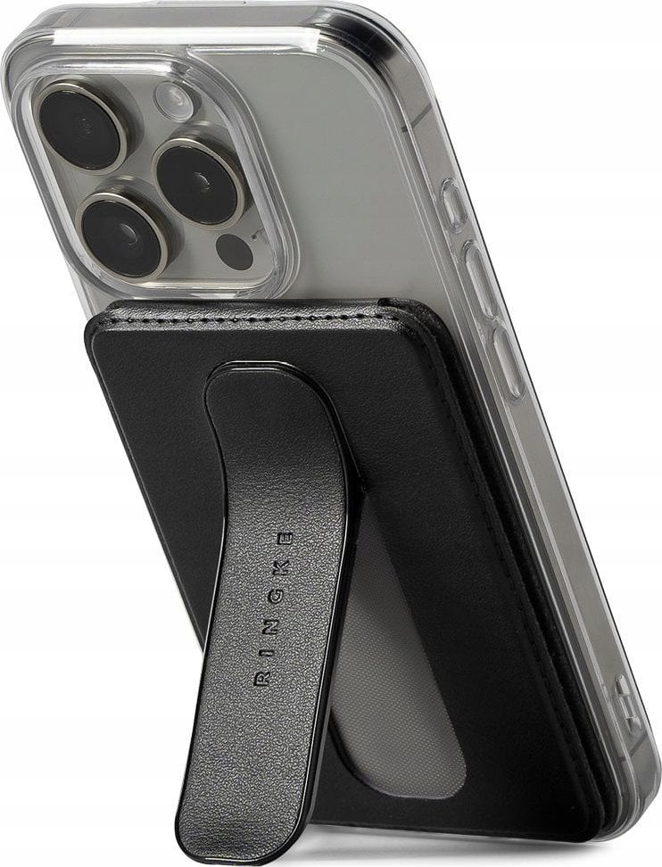 Mbajtëse kartash magnetike Ringke Wallet Slide Grip MagSafe, universale, me rrip gishti, e zezë
