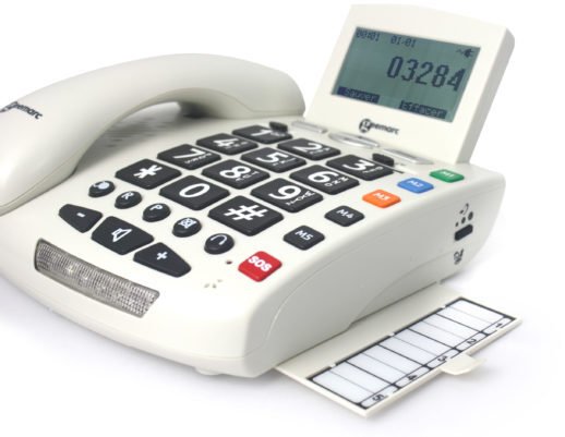 Telefoni fiks me kabllo Geemarc Telecom Phone 3521350007947, taste të mëdha, ekran LCD, i bardhë