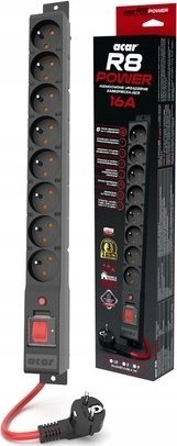 Prizë zgjatuese Acar R8 Power W2452, 8x230V 16A, kabllo 5m, e bardhë