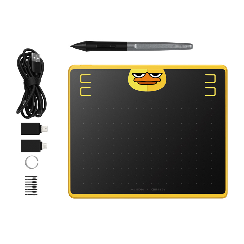 Tablet grafik HUION HS64 Special Edition, 6.3", 8192 nivele presioni, i zi e verdhë