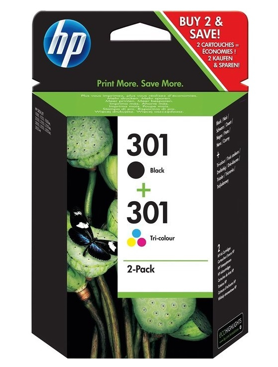 Fishek boje HP 301 N9J72AE, paketë Black dhe Tri-Colour, origjinale