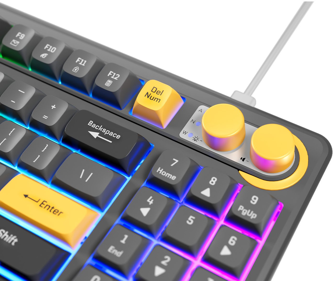 Tastierë gaming Rampage CYCLONE, USB, RGB, membranë, gri e zezë me të verdhë