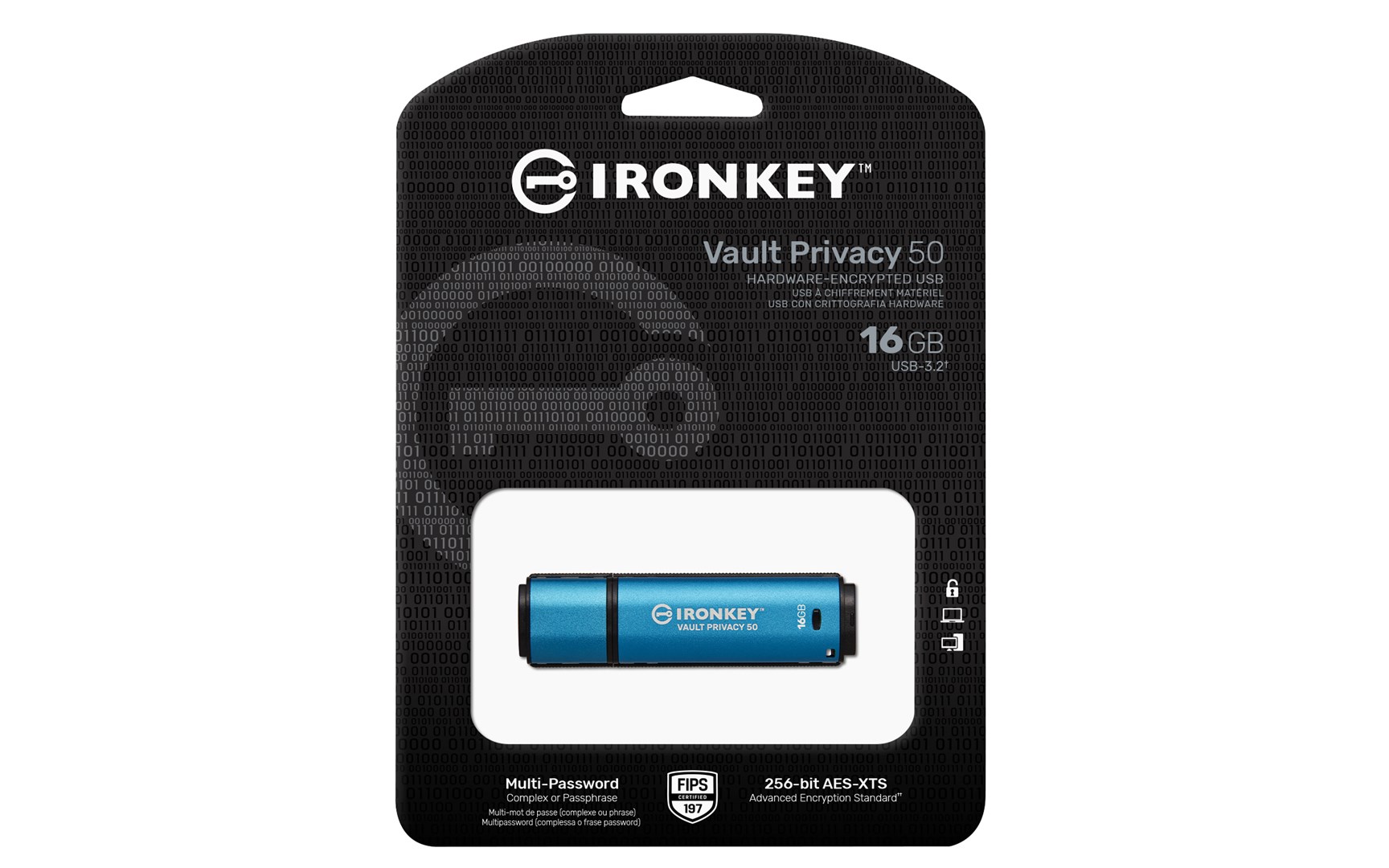 USB Kingston IronKey VP50, 16GB, i kaltër