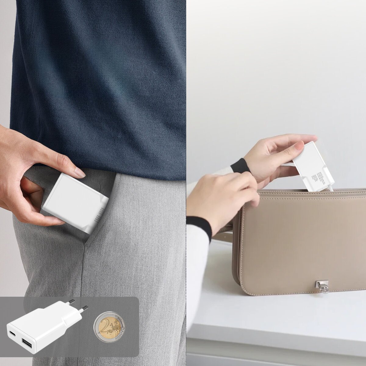 Karikues murale 4smarts PDPlug Slim Duos GaN, 20W, 1x USB C 1x USB A, i bardhë