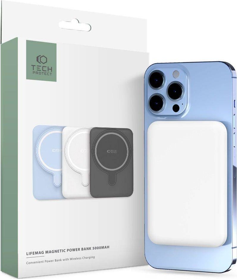 Powerbank Tech-Protect PB10 LifeMag, 5000mAh, MagSafe 15W, i bardhë