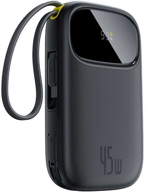 Power bank Baseus Star-Lord Digital Display, 20000mAh, 45W, me kabllo të integruar USB-C dhe Lightning, i zi