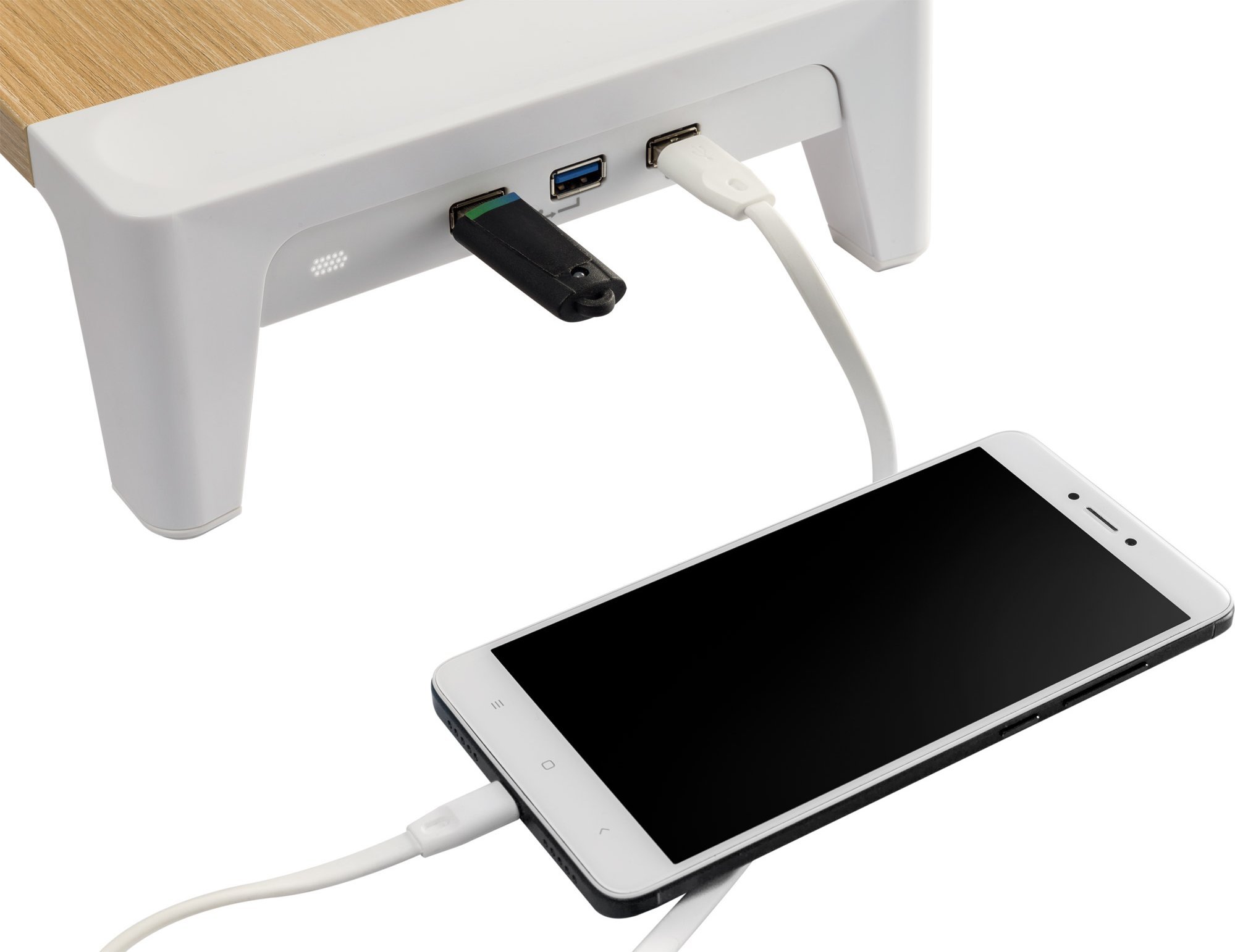 Постамент за монитор InLine Stand Plus, 80mm, 2x USB 3.2 Gen1 и QC3, панел од јавор