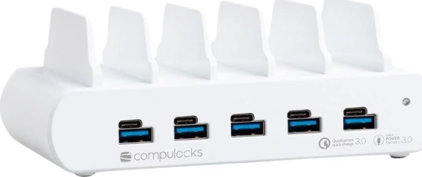 Станица за полнење Compulocks DC/POS, 5 USB и USB C порти, бела