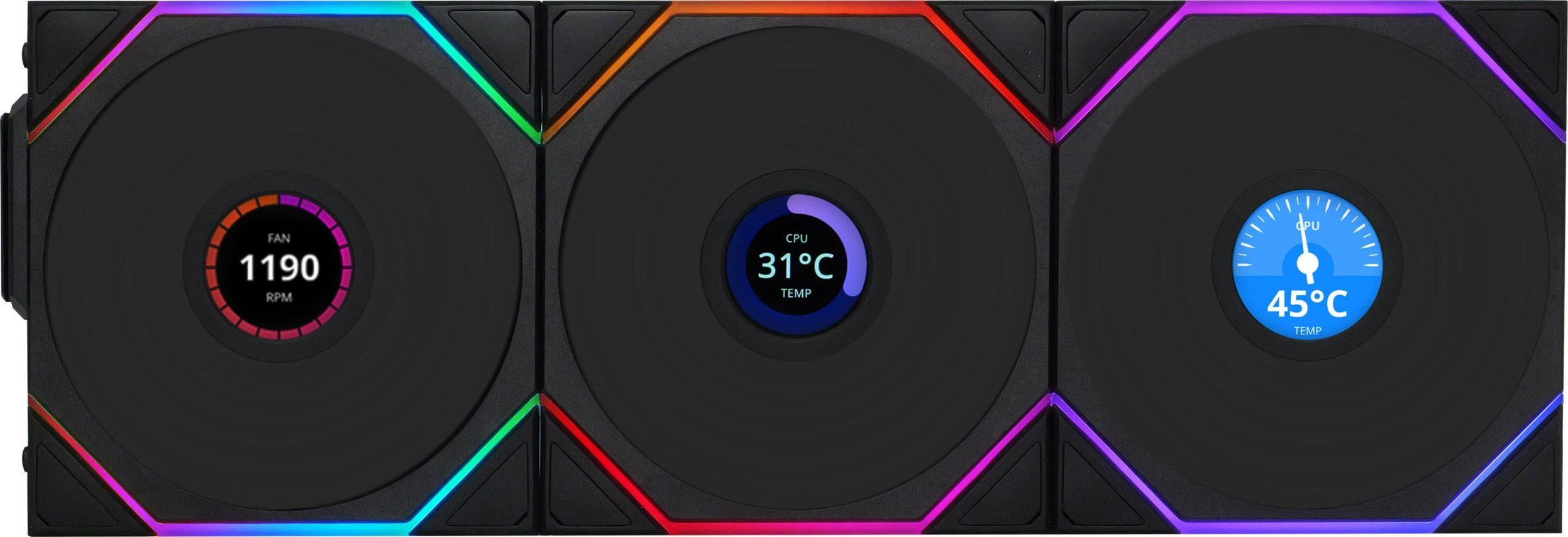 Ventilatorë PC Lian Li UNI TL LCD Wireless, 120mm, ARGB PWM, 3 copë, të zinj