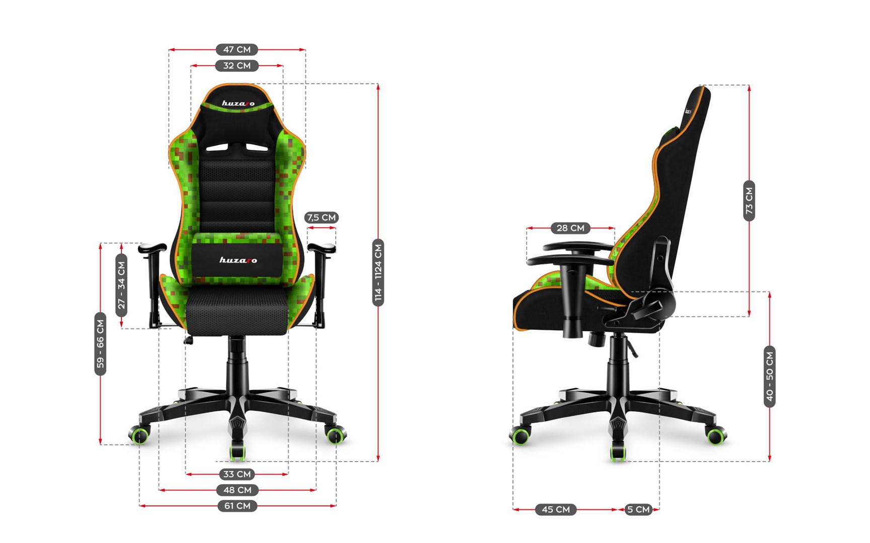 Гејмерска столица за деца Huzaro Ranger 6.0 Pixel Mesh, 130 kg, 100-160 cm, црна