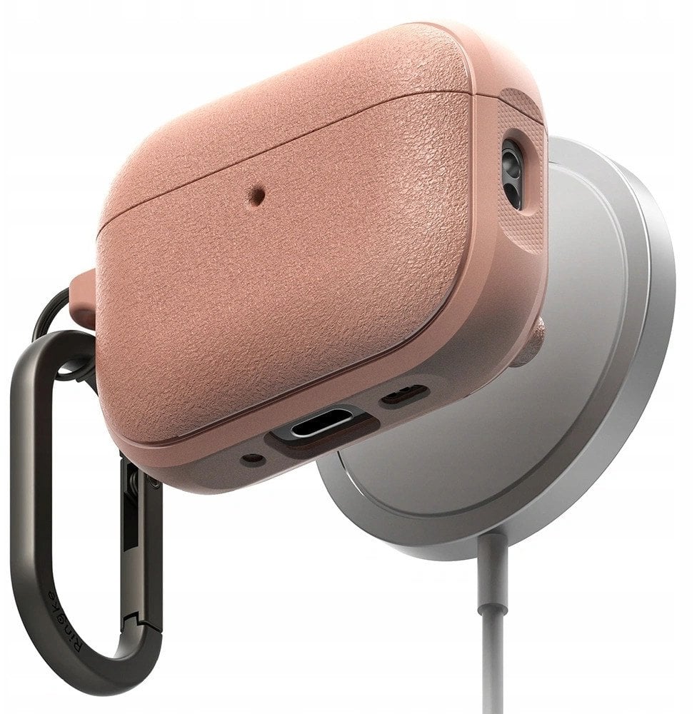 Mbështjellës Ringke Onyx Magnetic MagSafe për Apple AirPods Pro 3, TPU, me karabinë, ngjyrë korale
