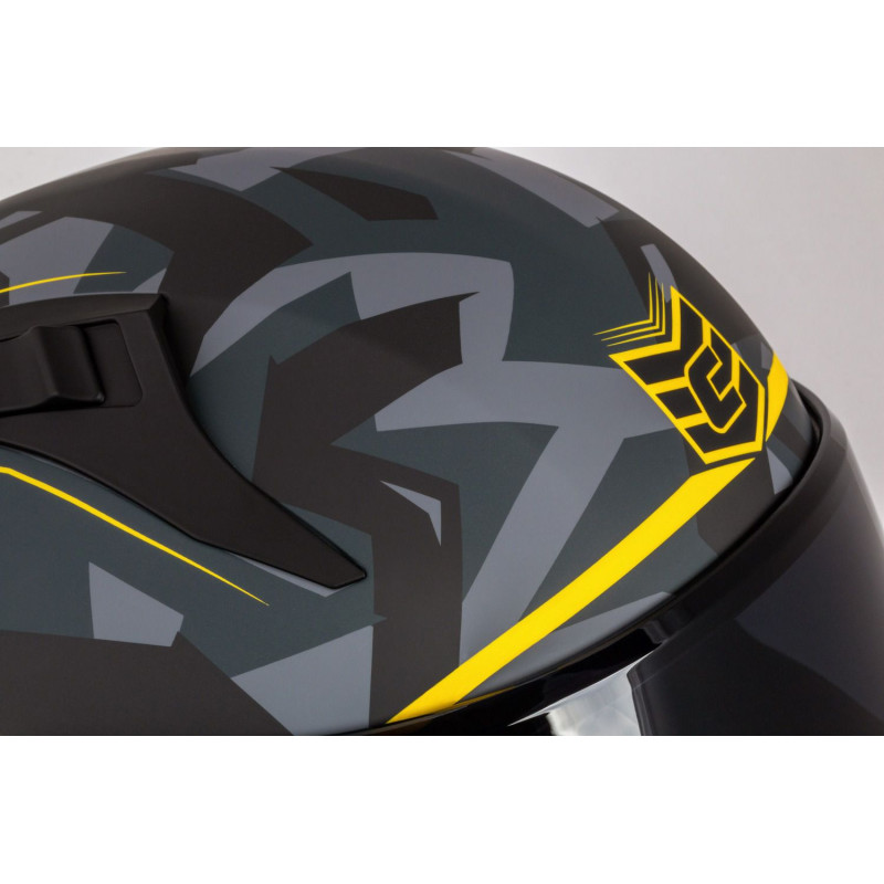 Helmetë motoçiklete Cassida Aero ATCK, integrale, me 2 vizore, gri kamuflazh e zezë e verdhë neon