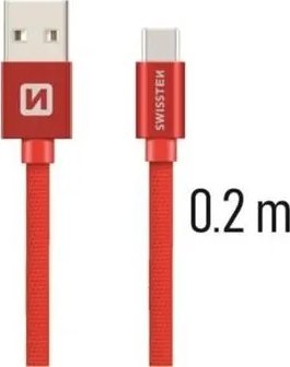 Kabllo USB në USB C Swissten Textile, 0.2m, 3A, e zezë