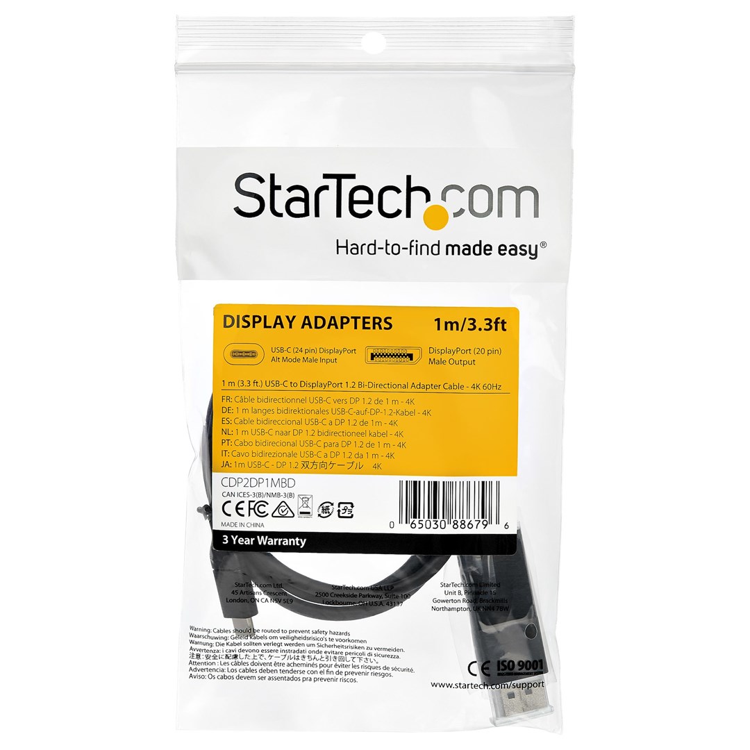 Kabllo StarTech, USB-C në DisplayPort 1.2, 1 m, e zezë