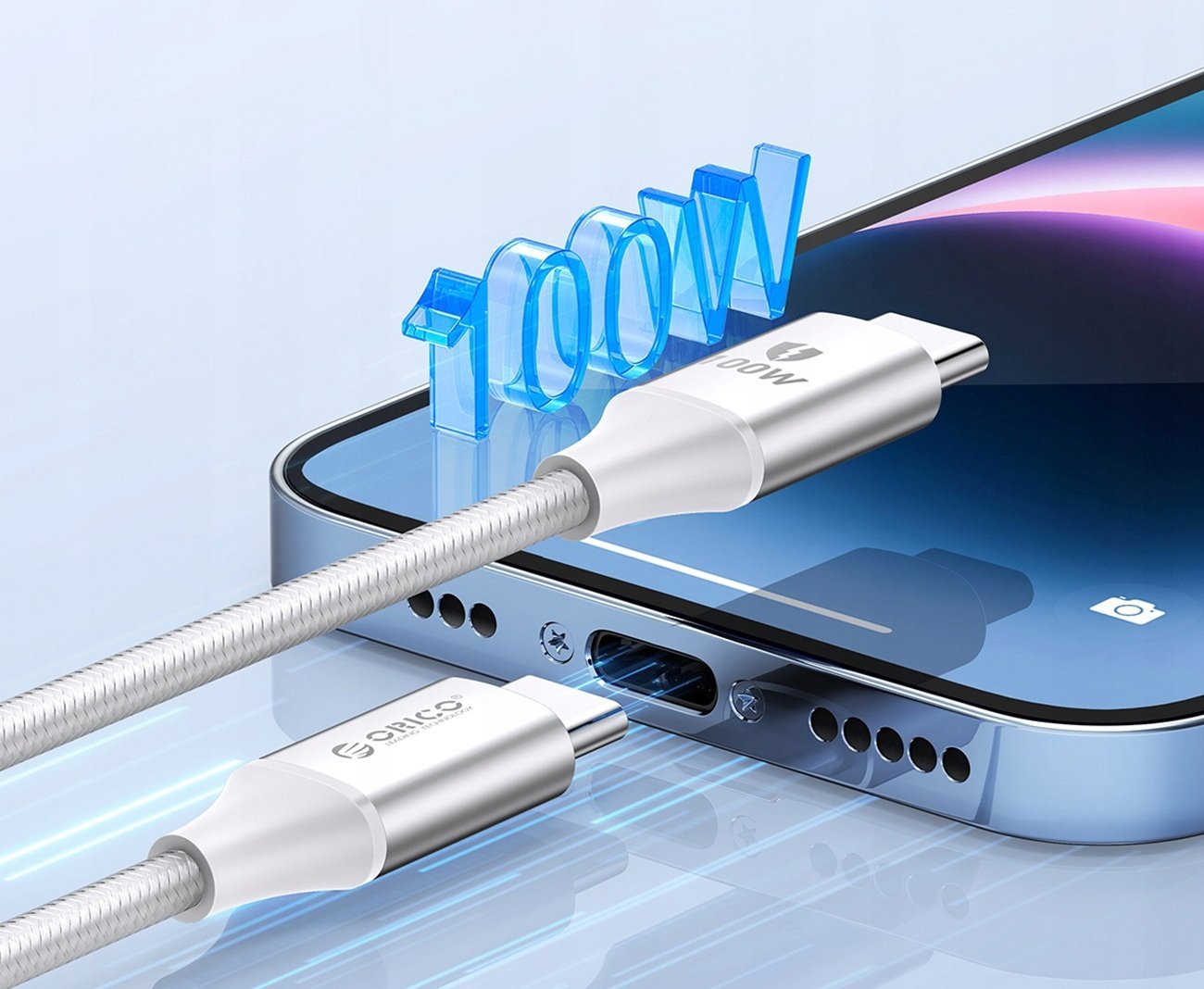 Kabllo Orico CDX, USB C në USB C, 100W 5A, 1m, e zezë