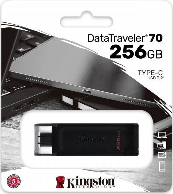 USB C Kingston DT70, 256GB, e zezë