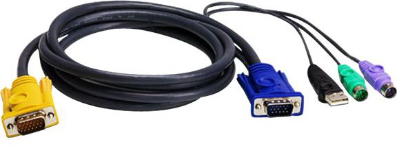 Kabllo KVM Aten, 3m, HD D-Sub USB, e zezë