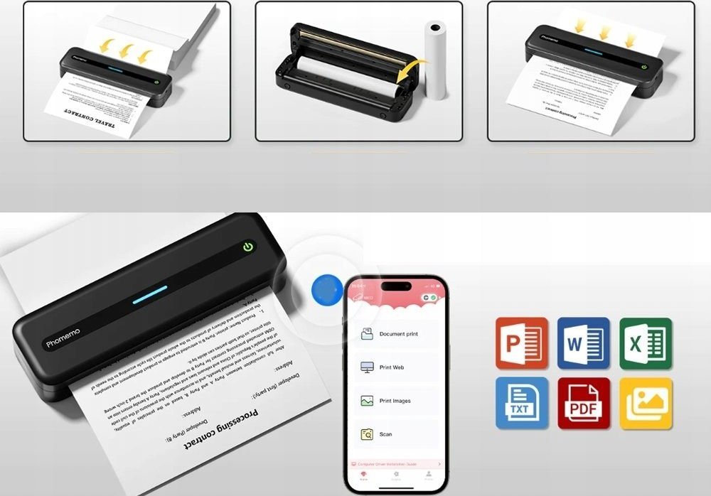 Printer portativ termik Phomemo M832, 300 dpi, A4, i bardhë
