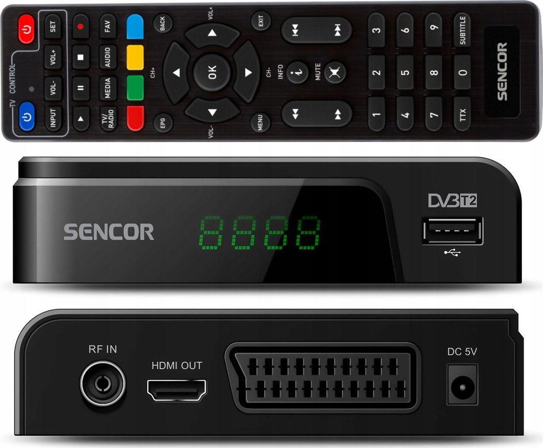 Dekoder tokësor Sencor SDB524T, DVB-T2 H.265 HEVC, USB HDMI, set 2 copë