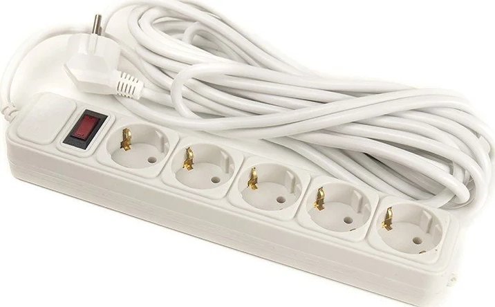 Zgjatues elektrik 7m, 5 priza, me çelës, i bardhë