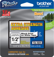 Etiketë për printer Brother P-touch TZe-S231, 12 mm × 8 m, laminuese, ngjitës ekstra i fortë, e zezë / e bardhë