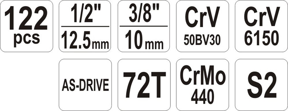 Set veglash mekanike YATO YT-38901, 122 pjesë, në kuti plastike
