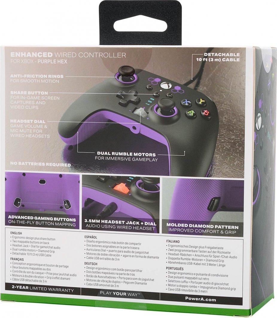 Kontroller PowerA Xbox Enhanced Purple Hex, me kabllo, i zi