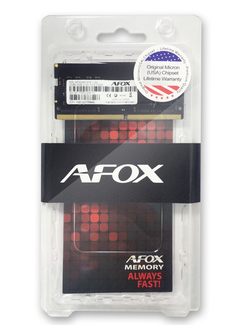 Memorie RAM Afox AFSD48VH1P, 8GB, DDR4, 2133MHz, SODIMM, e zezë
