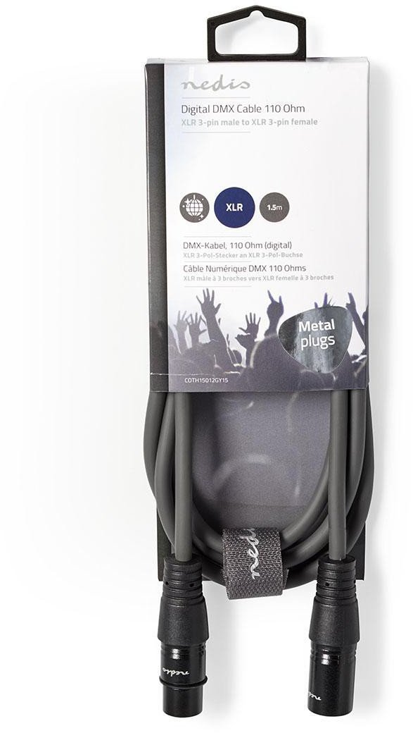 Kabllo DMX Nedis OnStage, XLR 3 pin mashkull në femër, 1.5 m, gri